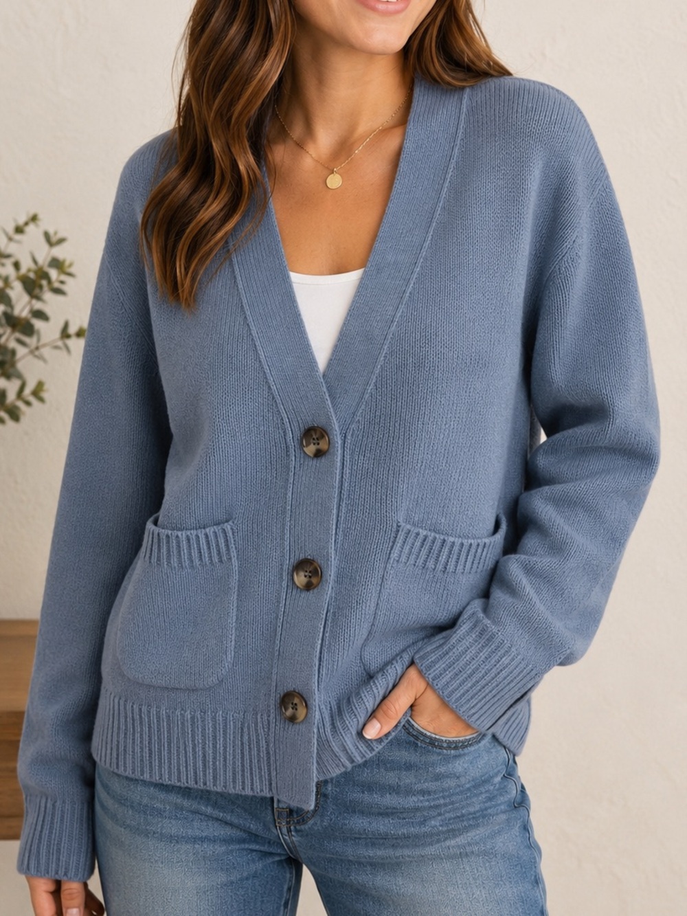 Sophie Rue Women’s Size M Blue Cashmere Wool Blend Cardigan Sweater Knit Pocket